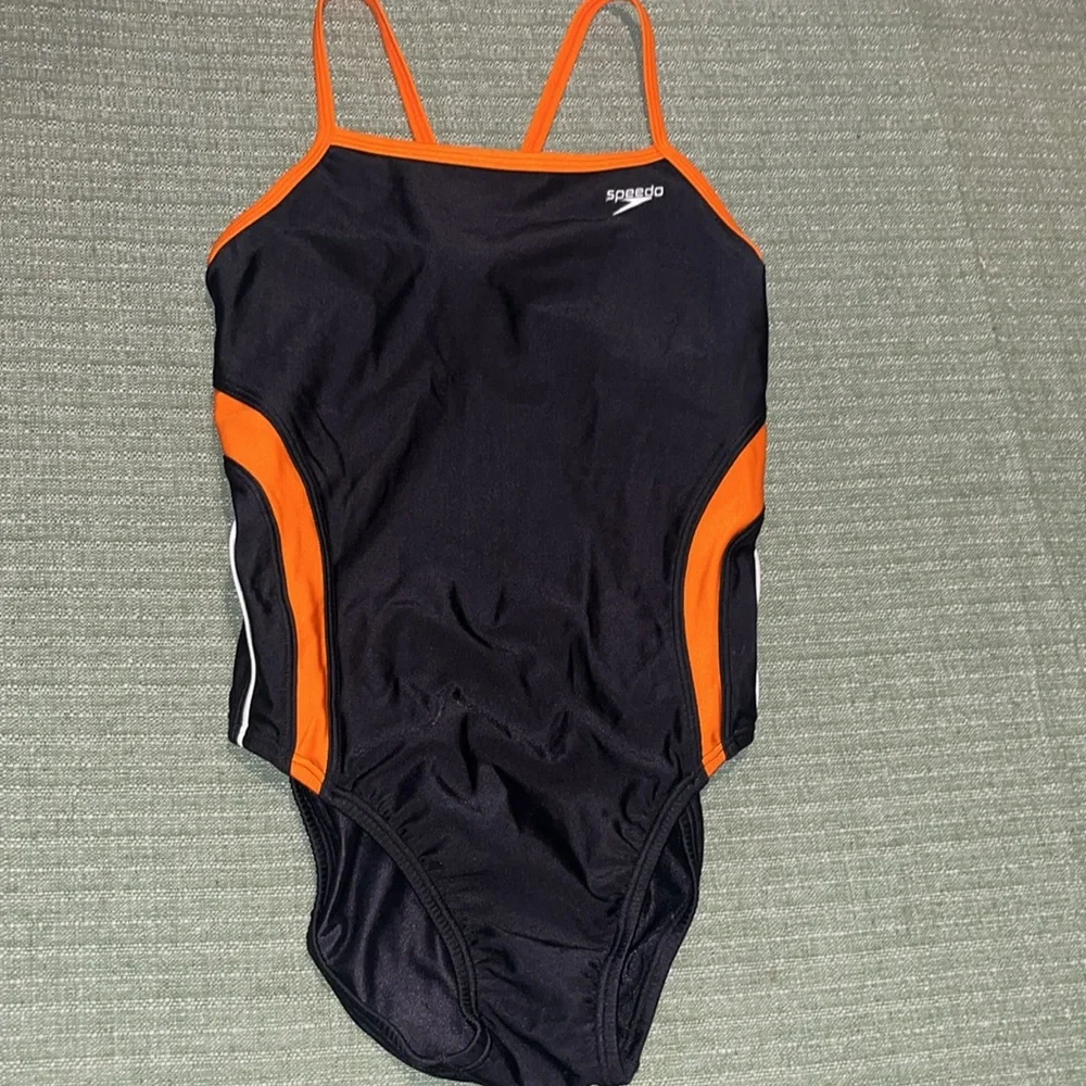 Speedo Rapid Spliced Energy Back Woman's Onepiece Swimsuit Black/Orange sz 6/32
